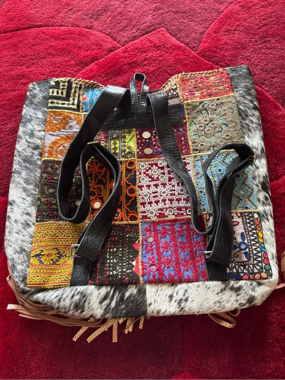 Bohemian Multicolor Embroidered Fringe Backpack  New from boutique without tags